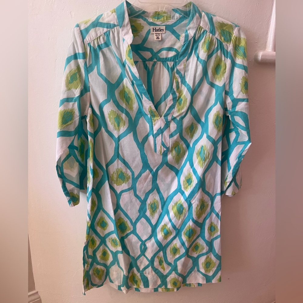 Hatley Teal and Lime Patterned Swim Coverup Size XS